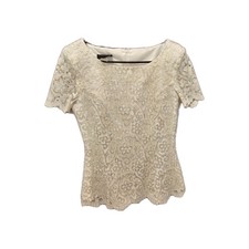 VTG 80s Lace Peplum Top Womens XS Coquette Ivory Victoria Floral Fairy Wedding