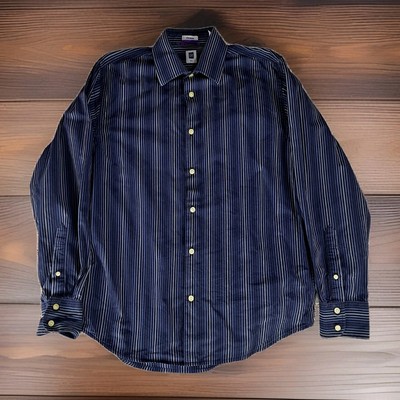 Dress Shirt Mens Gap Premium Blue Striped Size M Button Down Cotton Long  Sleeve | eBay