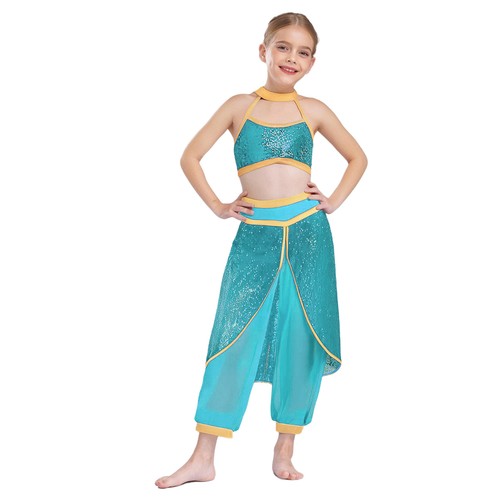 Kinder Mädchen Kostüm Party Outfit Performance Set ärmellos Festzug Pailletten Motiv - Bild 20 von 25