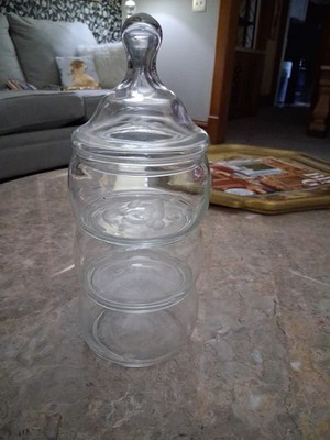 Princess House Apothecary Stackable Etched Set 3 Glass Jars Candy Dish W Lid 