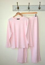 EX F & F PINK RIBBED SOFT KNIT TOP & WIDE LEG TROUSER LOUNGEWEAR SET SIZE 8-18