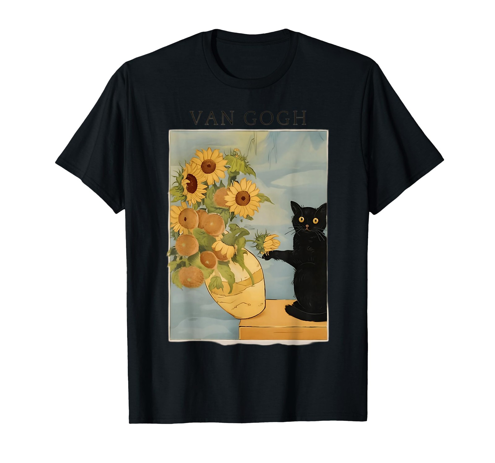 Funny Cat Sunflowers Van Gogh T-Shirt