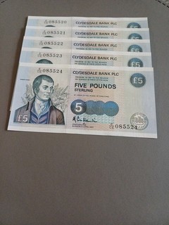 Clydesdale Bank Plc Five Pound Banknotes Consecutive Serial Numbers