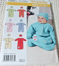 Simplicity Babies Bunting Romper Hats Size XXS  SX  S Uncut Sewing Pattern 1565
