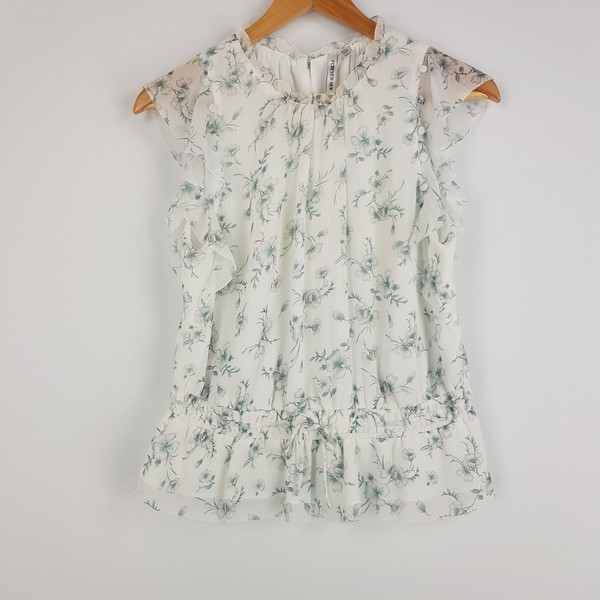 Forever New Womens Size 10 White Sheer Lined Floral Sleeveless Blouse Peplum Tie
