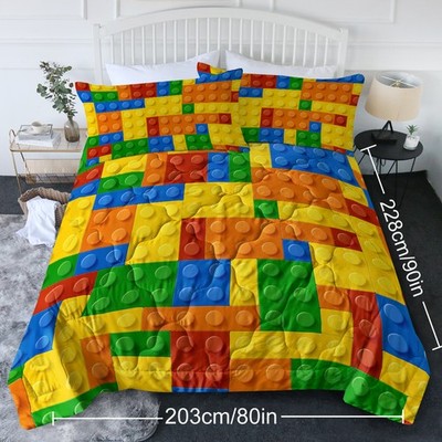 Building Blocks Print Comforter Set 3pcs Colorful Bricks Funny Dot Bedding Set