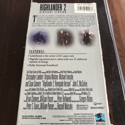 Highlander 2: The Quickening (VHS, 1998, "Renegade Version" LTBX Directors Cut) - Picture 5 of 6