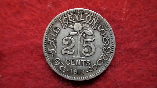 1911 CEYLON (Sri Lanka) 25 Cent 0,800 SILBER; sehr geringe Auflage von 400.000 - Bild 3 von 4