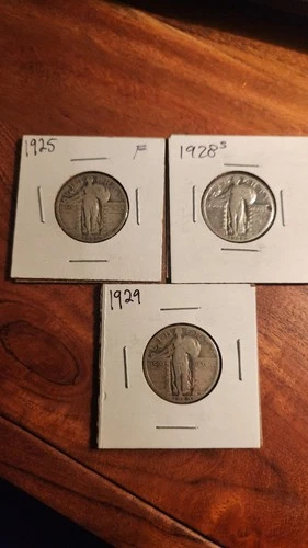 1925 1928S 1929 - Lot of 3 Standing Liberty Quarters - .9 Fine Silver Coins