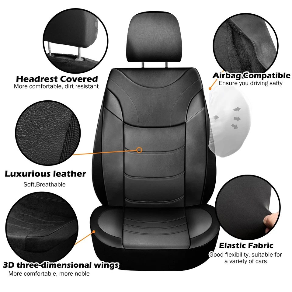 For Kia Car Seat Covers PU Leather Full Set 5 Seats Front &Rear Protectors Foto 4 de 4