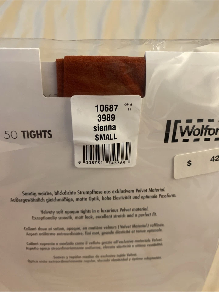 50 Medias Wolford Algodón Terciopelo De Luxe Color Siena Talla Pequeña NUEVAS Foto 3 de 4
