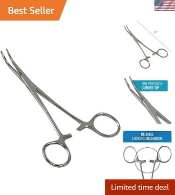 Precision Kelly Forceps Locking Tweezers Clamp, Silver, Curved, 5-1/2 Inch, 1...