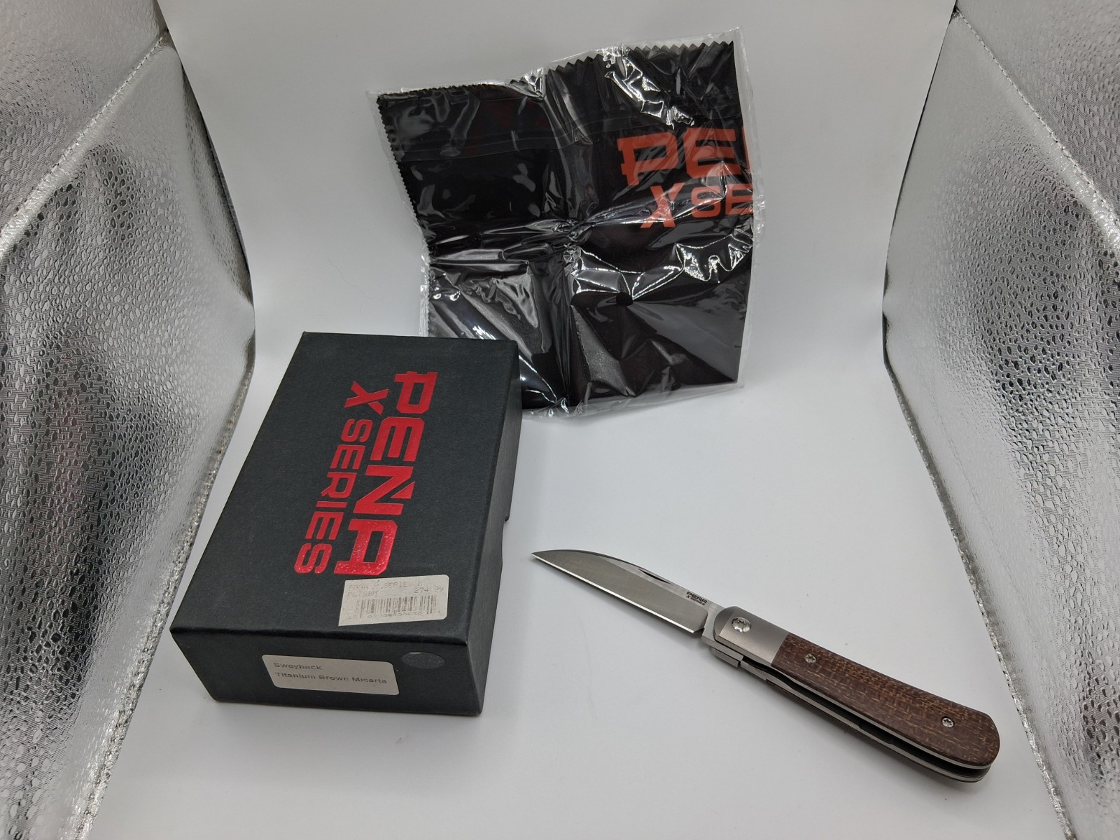 PENA x series m390 swayback titanium brown Micarta knife + Box + Cloth