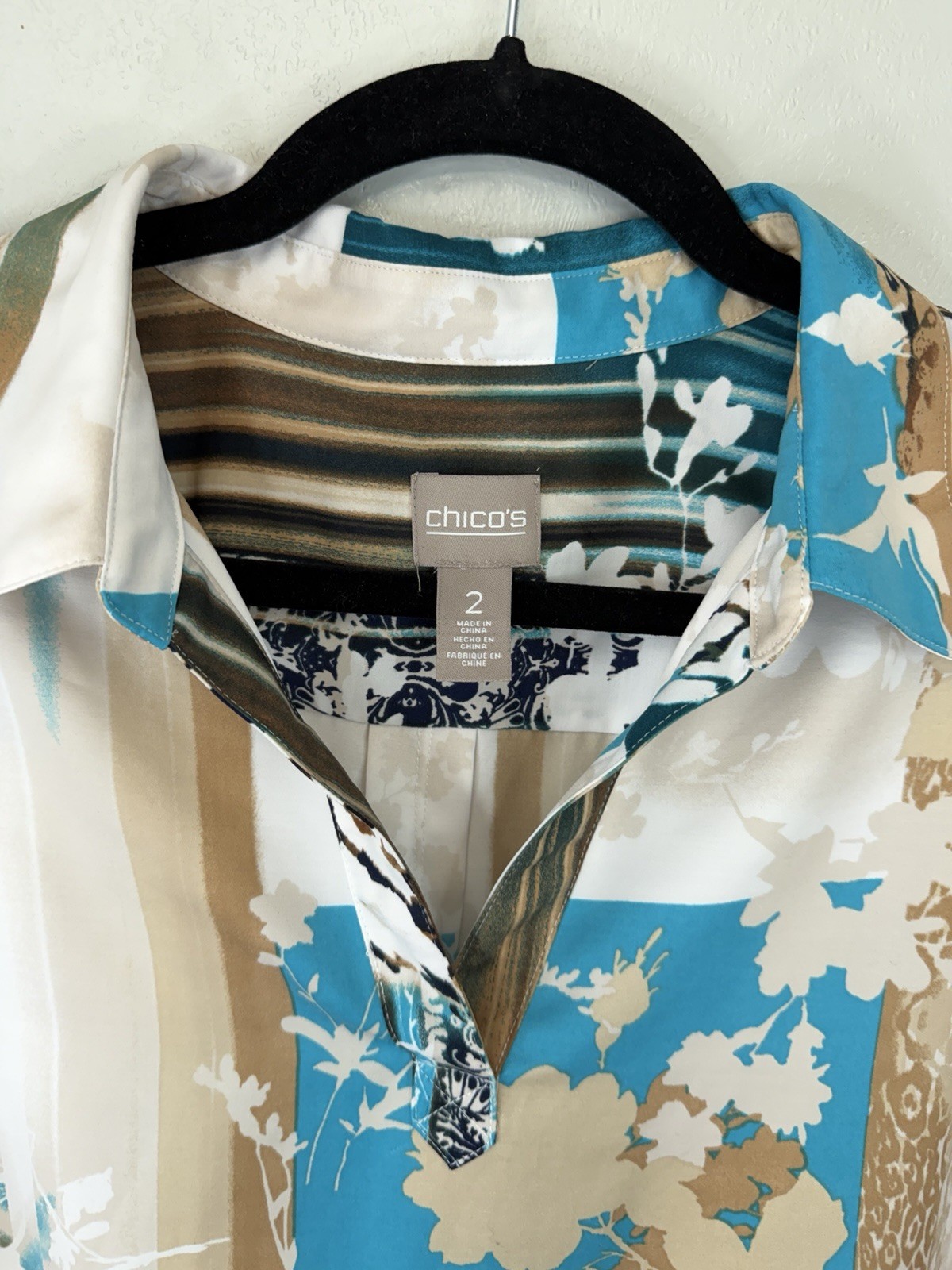 Chicos Multiprint Pullover W Collar Size Chicos 2 - image 3