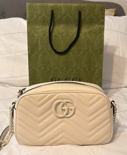 Gucci GG Marmont Small Matelassé Camera Bag Leather Off White