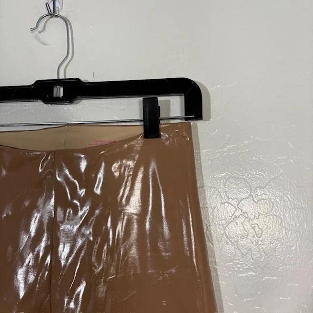 Commando Leggings Mujer Medianos Marrón Imitación Cuero Brillante Pantalones de tiro alto Foto 2 de 4