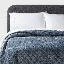 King Luxe Diamond Stitch Velvet Quilt Slate Blue - Threshold