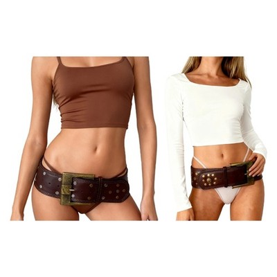 Rivets Studded PU Leather Wide Belt Adjustable Buckles Waist Strap for Punk