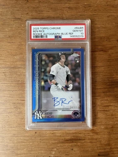 2025 Topps Chrome Autograph Ben Rice #RA-BR True Blue Refractor Auto /150 PSA 10