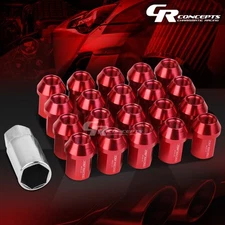 JDM RED 20PCS M12X1.25 25MM OD 35MM TALL CLOSED END ALUMINUM LUG NUTS+ADAPTER