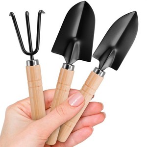 Malarney 3 Piece Gardening Tool Set Mini Wood Handle Shovel Trowel Small