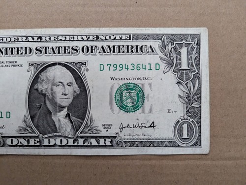 2003 A $1 Dollar FRN Note Misaligned Seal Error - Picture 3 of 4