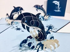 ORIGAMI POP CARDS Baby Dolphin Happy Birthday 3D Pop Up Greeting Cards Handmade