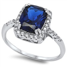 Rectangle Blue CZ Halo Ring New .925 Sterling Silver Band Sizes 5-10