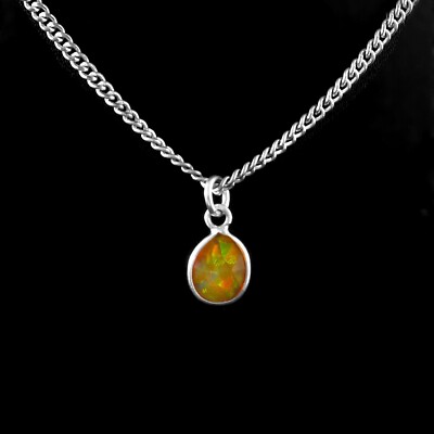 Teardrop Opal Pendant,  Orange Jewelry Birthstone  October Necklace l J-249