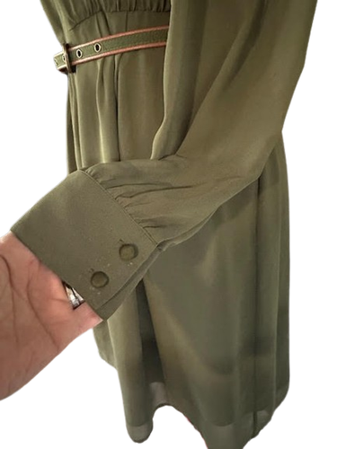 Catherine Malandrino Olive Army Green Shirt Dress Sheer Sleeves & Belt Blouson 4 - 第 7/14 張圖片