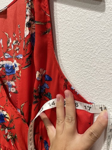 Soprano SZ M Floral High Low Faux Wrap Dress Holiday Event Red Multicolor Ruffle - Picture 14 of 15