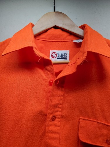 Sports Afield Men L Blaze Orange Hunting Long Sleeve Button Up Fleece Shirt USA - Picture 4 of 7