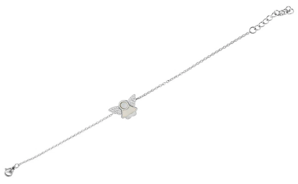 Edelstahl Armband Armkette Engel Perlmutt 17cm - 20cm Ankerkette Zirkonia Strass - Bild 3 von 4