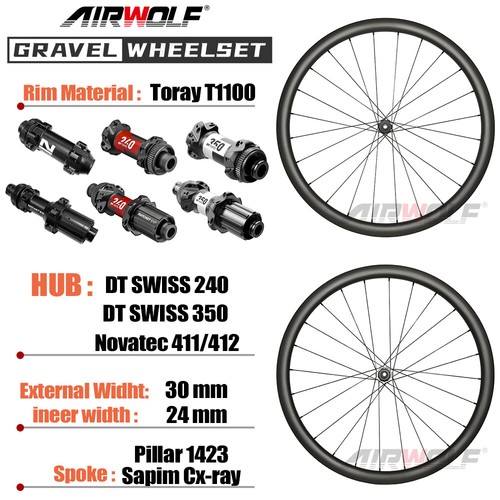AIRWOLF Carbon Gravel Laufräder 700c 30mm Rennrad Radsatz DT240 DT350 Leicht - Bild 1 von 23