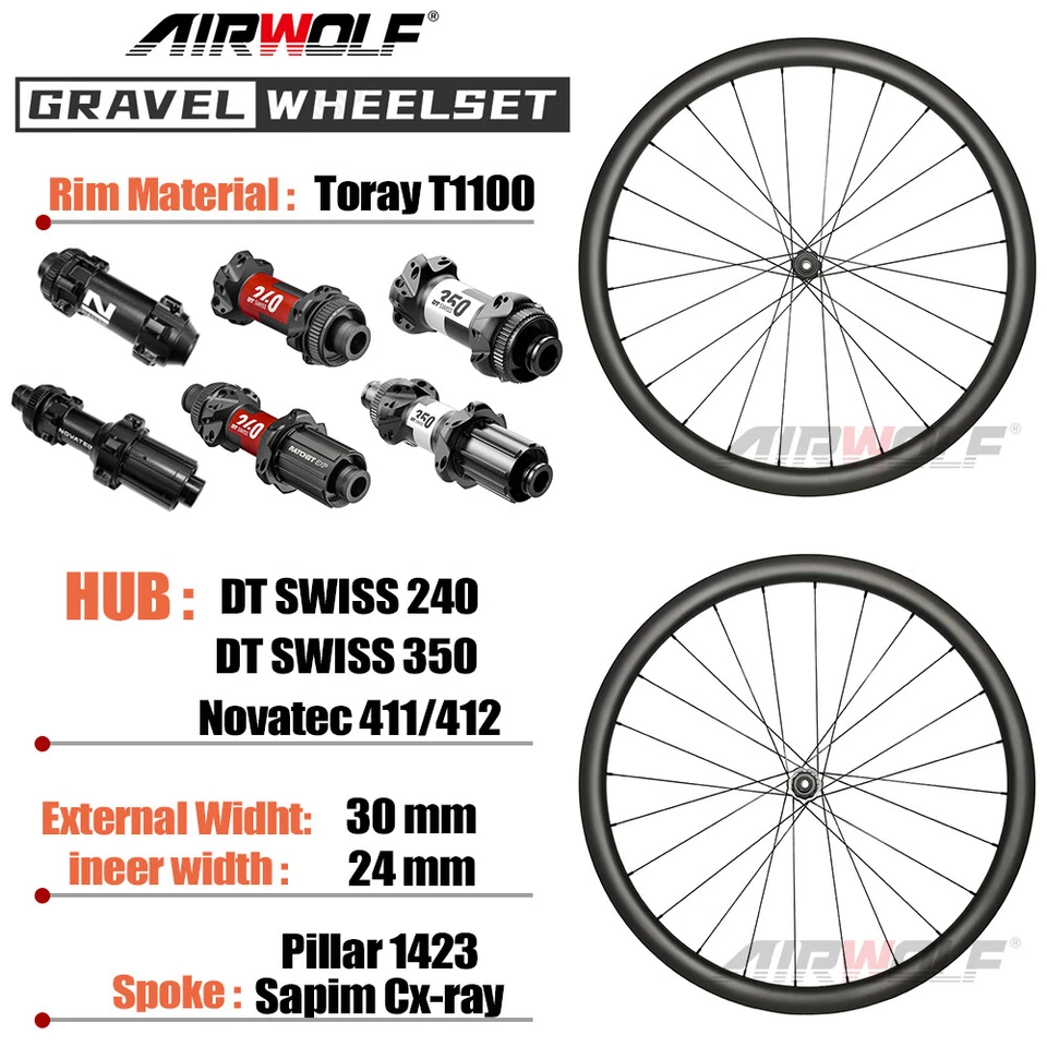 AIRWOLF Carbon Gravel Laufräder 700c 30mm Rennrad Radsatz DT240 DT350 Leicht