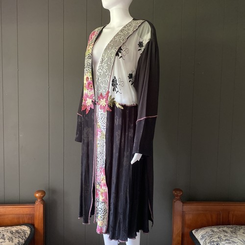 Lagenlook Vintage Kimono Duster Patchwork Leopard Roses Lace Cardigan Plus Size - Picture 3 of 24