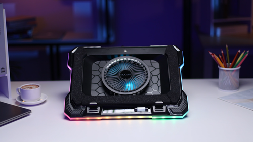 Podkładka chłodząca do laptopa Potężny turbo wentylator RGB Gaming Notebook Cooler do 14-19 cali - Film 1 z 1