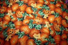 PUMPKINS AND JACK O'LANTERNS ON BLACK - 100 COTTON FABRIC