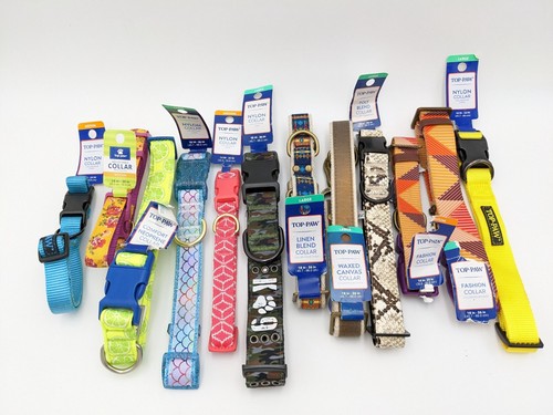 Lot x12 Top Paw Dog Collars Nylon Canvas Leather Neoprene Various Sizes NEW NWT