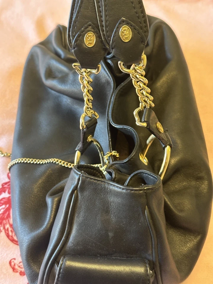 Authentic Juicy Couture Vintage Black Leather Double Pockets. Hobo Chic. - Image 3 of 4