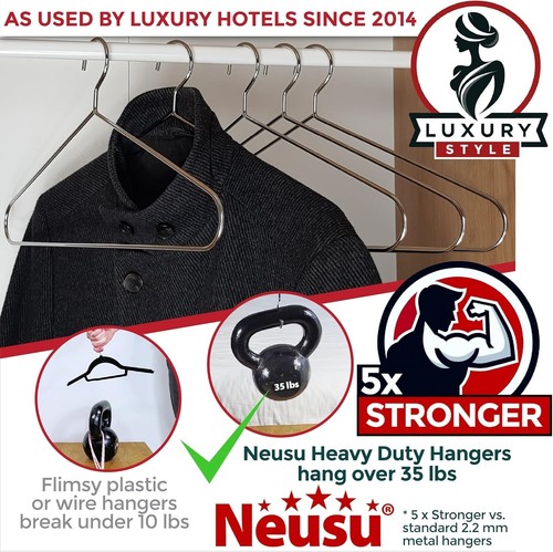 Extra Strong Chrome Heavy Duty Hangers - 10 Pack | Reinforced for Heavy Garments - Picture 5 of 10