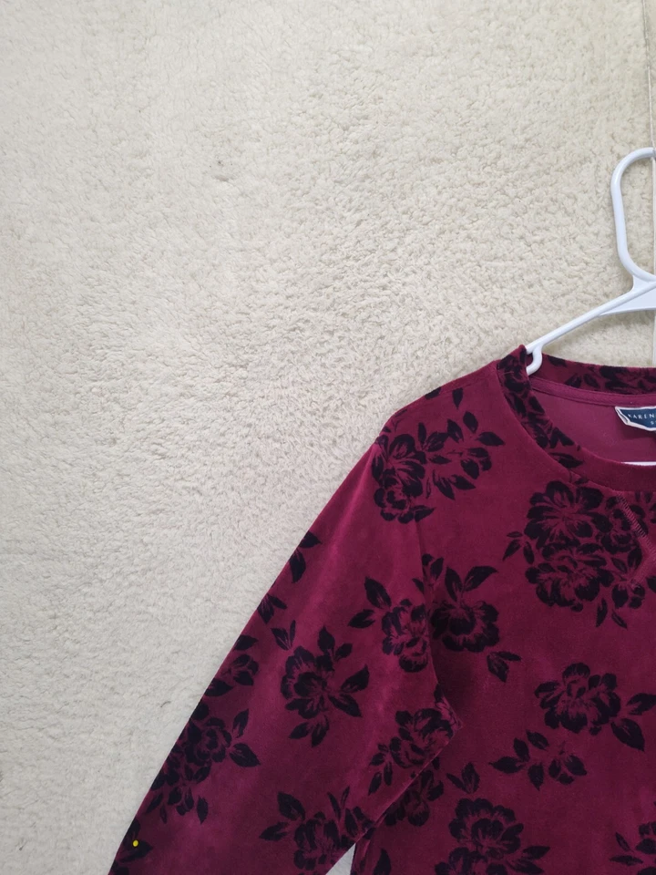 Sudadera Karen Scott Mujer Mediana Pequeña Borgoña Floral Mezcla Algodón Pullover Foto 2 de 4