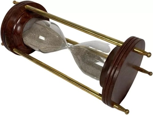Wood & Brass 10 Min Natural Sand Timer Nautical Hourglass Office Desktop Décor - Picture 2 of 7