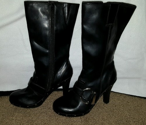 women's black tall buckle boots size 8 