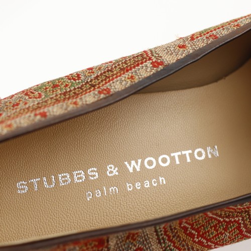 Stubbs Wootton Womens Shawl Slipper Size 10.5 Red Paisley Shoe Flat Loafer - Picture 15 of 20