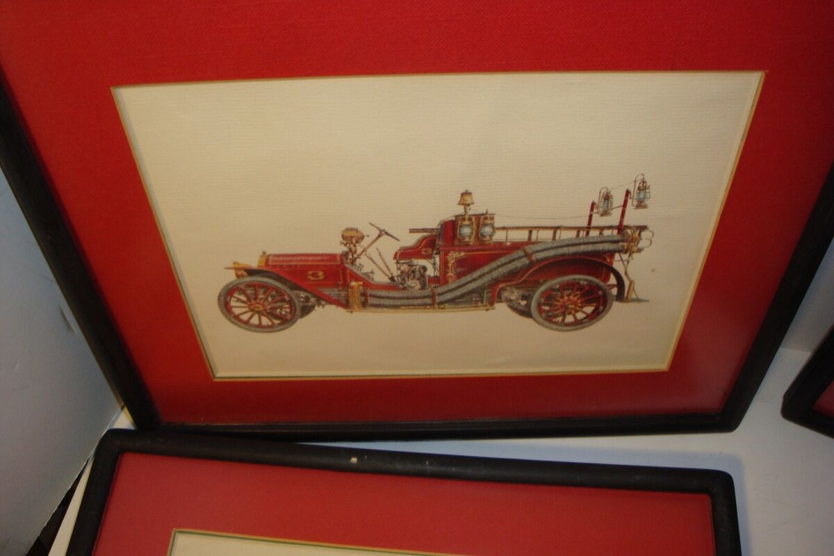 Antique Firetruck framed quality prints X4 lot sale Tokyo Antique Firetruck framed quality prints X4 lot sale Tokyo