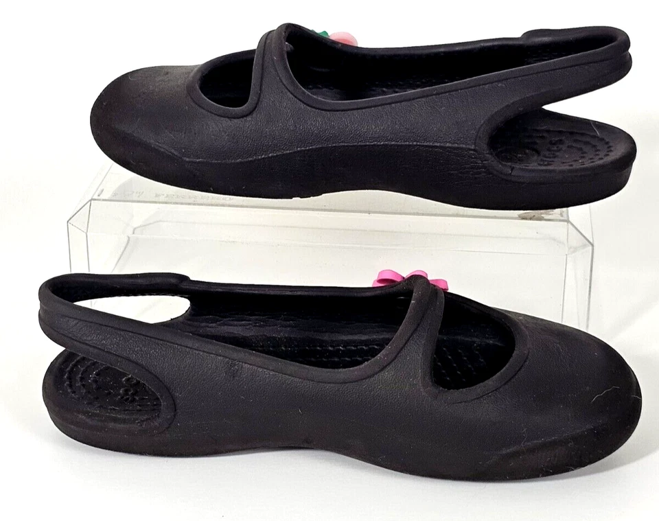 Niñas/Niños Pequeños Crocs Negro Ballet Pisos Eslinga Trasera Mary Jane's con Dijes Talla C-10 Foto 3 de 4