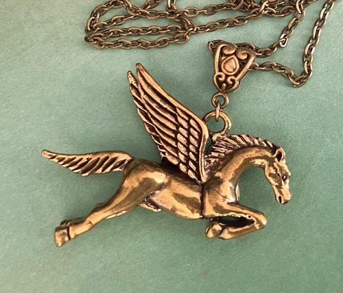 Pegasus Necklace Solid Brass 3d Fantasy Mythological Flying Horse Pendant - Picture 3 of 5