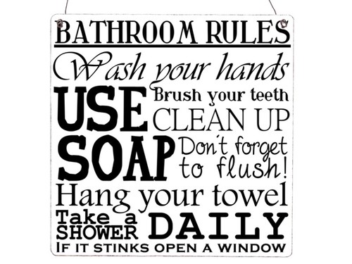 XL Vintage Deko Schild Türschild BATHROOM RULES Shabby Chic Bad Dekoration - Bild 1 von 2