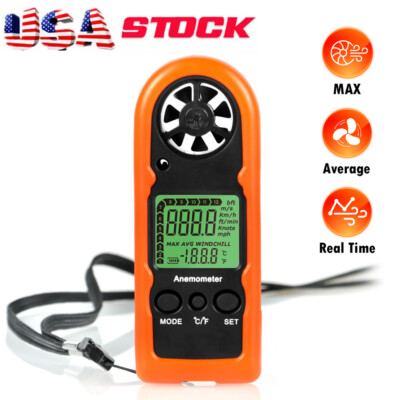 Anemometer Handheld Digital Wind Speed Meter Gauge with  Thermometer Backlit